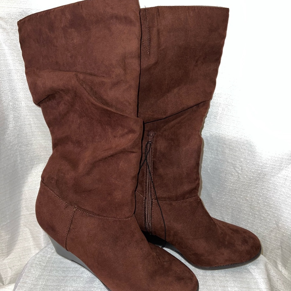 Chocolate Brown Faux Suede Tall Above Calf Boot